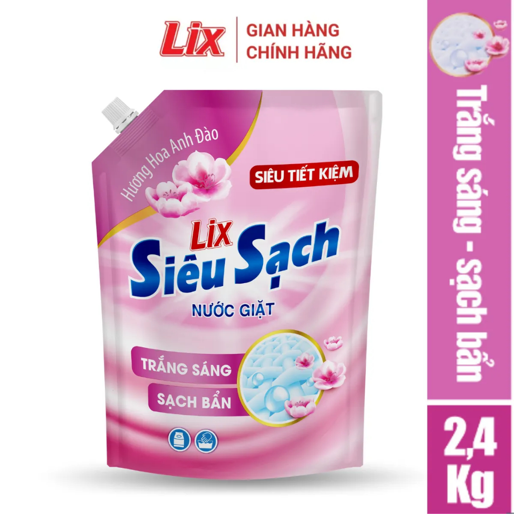 Ảnh Nước giặt Lix đậm đặc hương hoa anh đào túi 2.4Kg N2503 làm sạch cực nhanh vết bẩn, tăng gấp đôi sức mạnh giặt tẩy 2