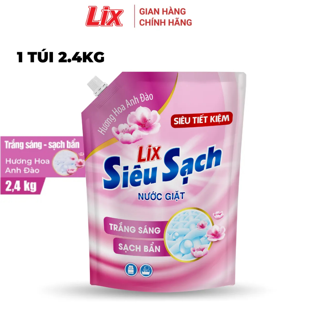 Ảnh Nước giặt Lix đậm đặc hương hoa anh đào túi 2.4Kg N2503 làm sạch cực nhanh vết bẩn, tăng gấp đôi sức mạnh giặt tẩy 3