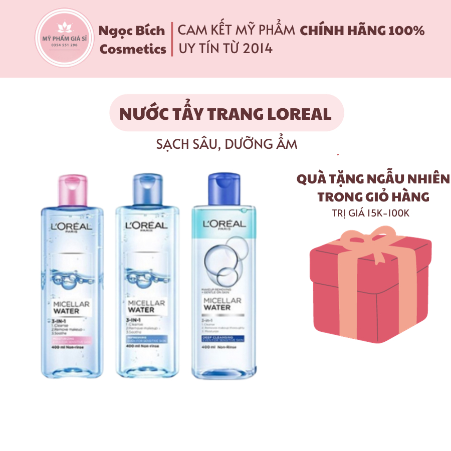 (Đã bán 3,1k) Nước Tẩy Trang L'Oreal Paris Micellar Water 400ml, Làm Sạch Sâu, Dưỡng Ẩm Cho Mọi Loại Da - Nước tẩy trang Loreal