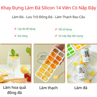 KHAY ĐÁ CÓ NẮP ĐẬY SILICON 14 VIÊN - KHAY ĐỰNG ĐÁ TỦ LẠNH - Khuôn Làm Đá Thạch Kem Bảo Quản Chống Mùi Tuyệt Đối
