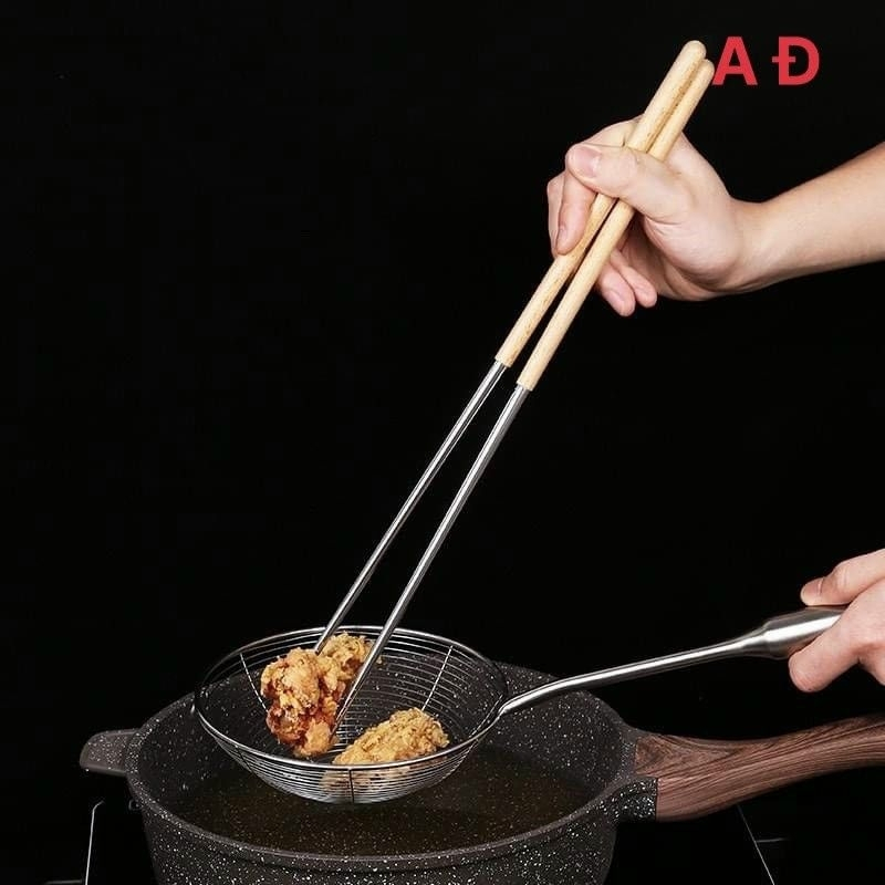Đũa Nhà Bếp Chất Liệu Inox Cán Gỗ, Đũa Nấu Ăn Cách Nhiệt Tiện Lợi