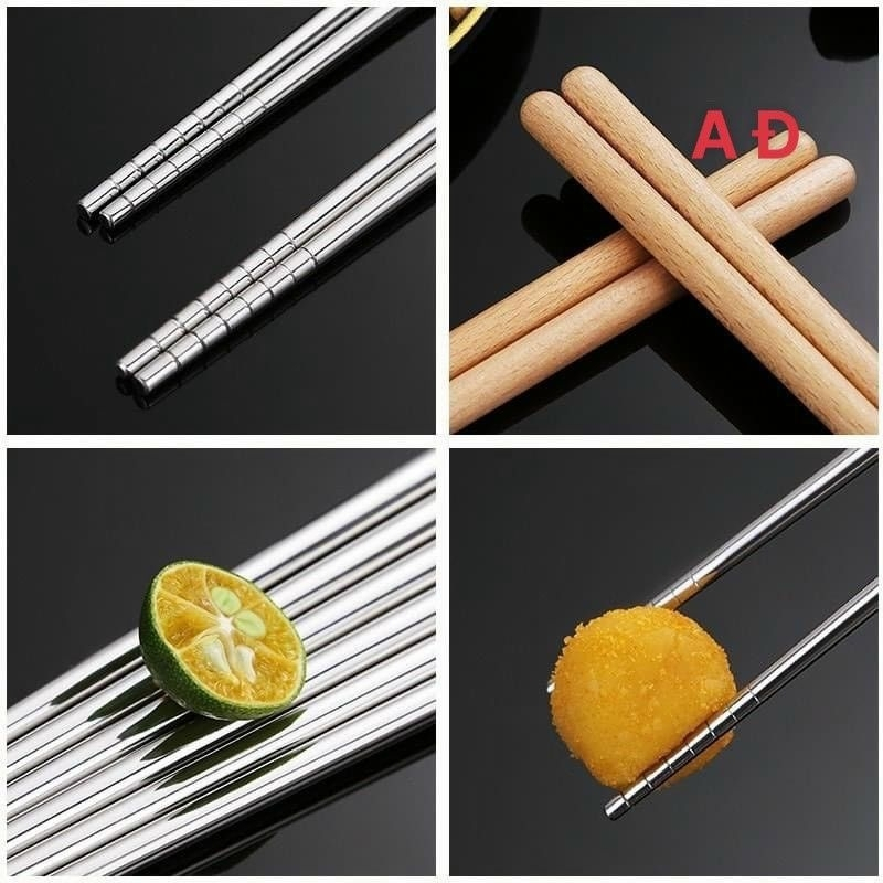 Đũa Nhà Bếp Chất Liệu Inox Cán Gỗ, Đũa Nấu Ăn Cách Nhiệt Tiện Lợi