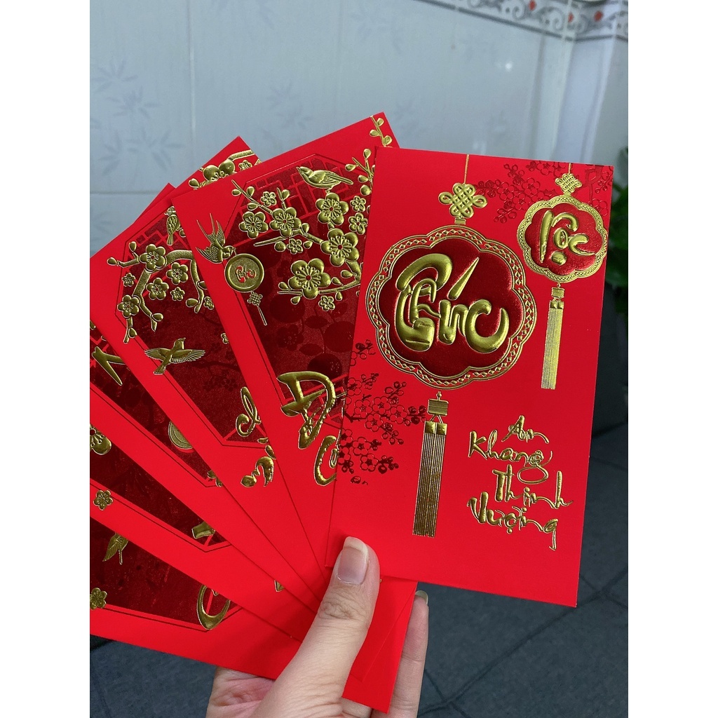 6 Bao Lì Xì Chữ Nổi 3D Phong Bao Lì Xì Nhung Đỏ Chữ Dập Nổi 3D Tết 2026 Bính Ngọ - PUPU HOUSE