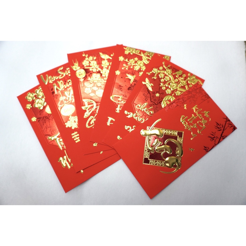 6 Bao Lì Xì Chữ Nổi 3D Phong Bao Lì Xì Nhung Đỏ Chữ Dập Nổi 3D Tết 2026 Bính Ngọ - PUPU HOUSE