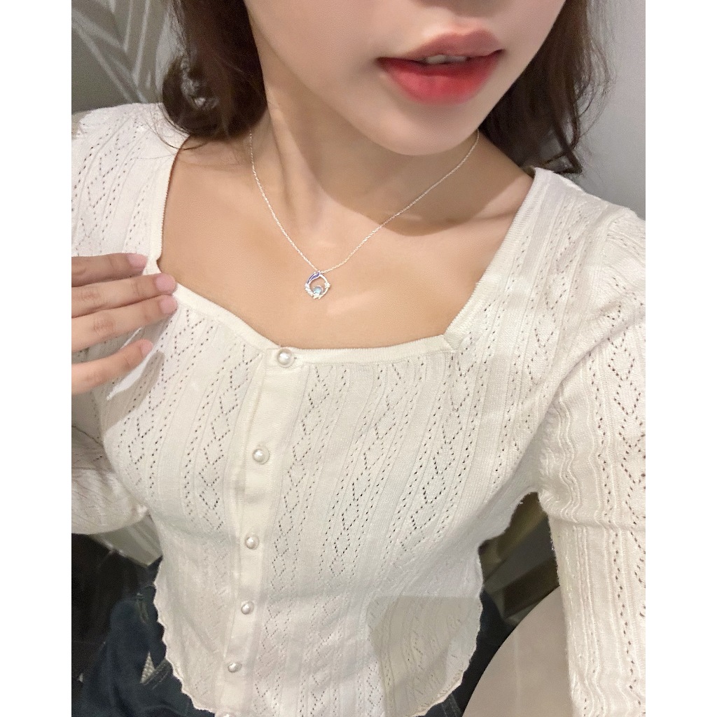 Ảnh Dây chuyền bạc nữ HELINO đuôi hồ ly đính đá mặt trăng Moonstone đổi màu xinh xắn C49 3