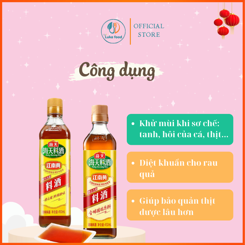 Rượu Nấu Ăn Hải Thiên 450ml - Khử Mùi Tanh, Ướp Thịt Cá Thơm Ngon, Nguyên Liệu Tự Nhiên, An Toàn Sức Khỏe Luka Food