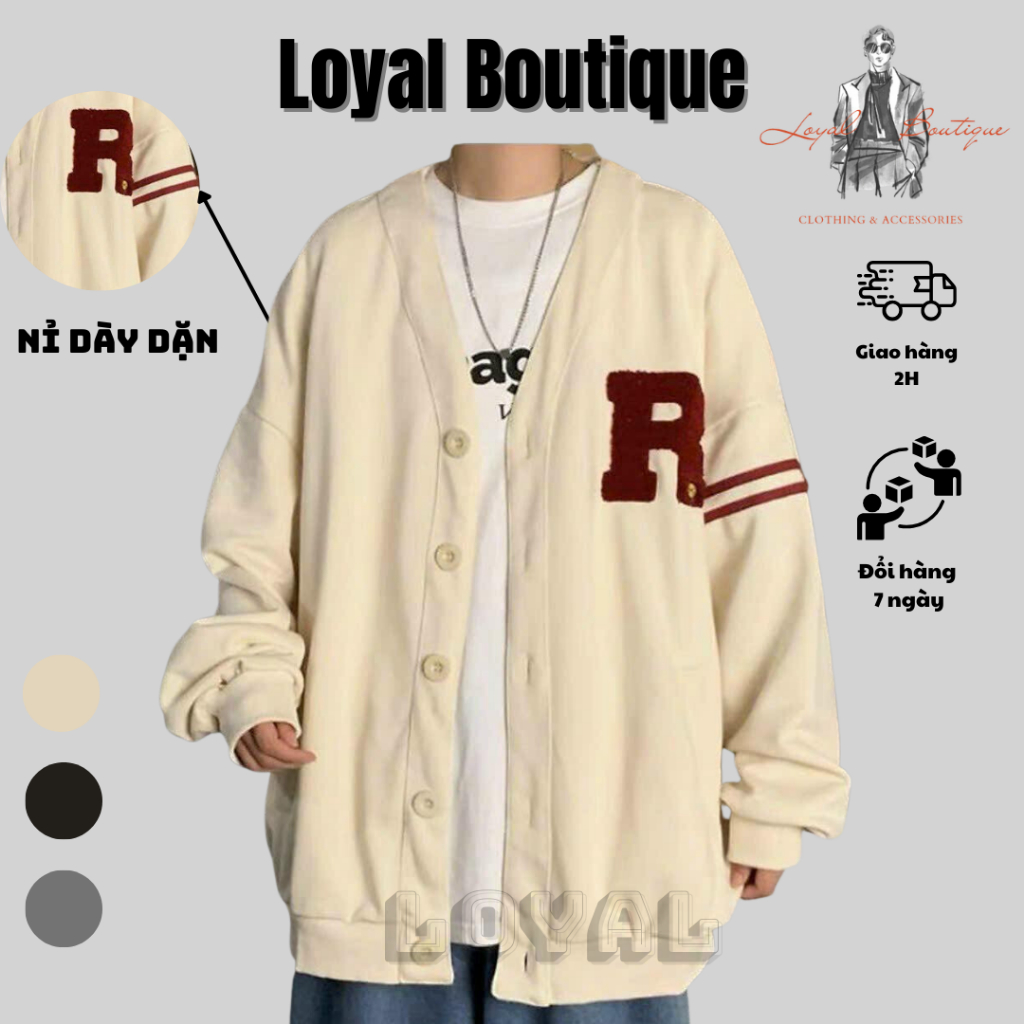 Áo khoác nỉ cadigan unisex nam nữ form rộng loyal cổ áo hình chữ v ...