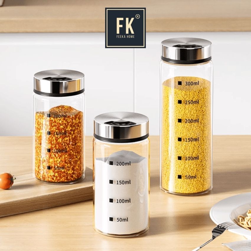 Hũ đựng muối - tiêu FEEKA cao cấp 250ml, hũ đựng gia vị thủy tinh inox ...