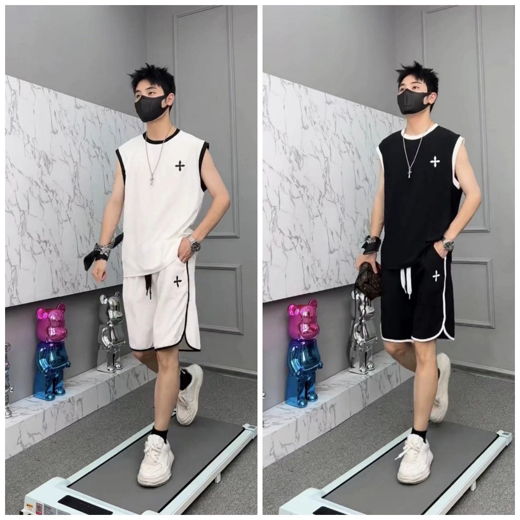 Bộ Phông Ba Lỗ Thể Thao Cổ Tròn Phối Chữ Thập Cá Tính Sành Điệu, Chất Liệu Cotton Mềm Mịn Thấm Hút Mồ Hôi Cực Tốt