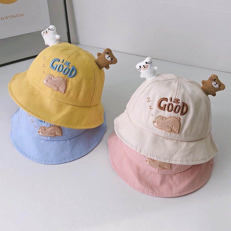 Mũ vành hai tai gấu GOOD có quai chống tuột cho bé 0-3 tuổi mesocshop