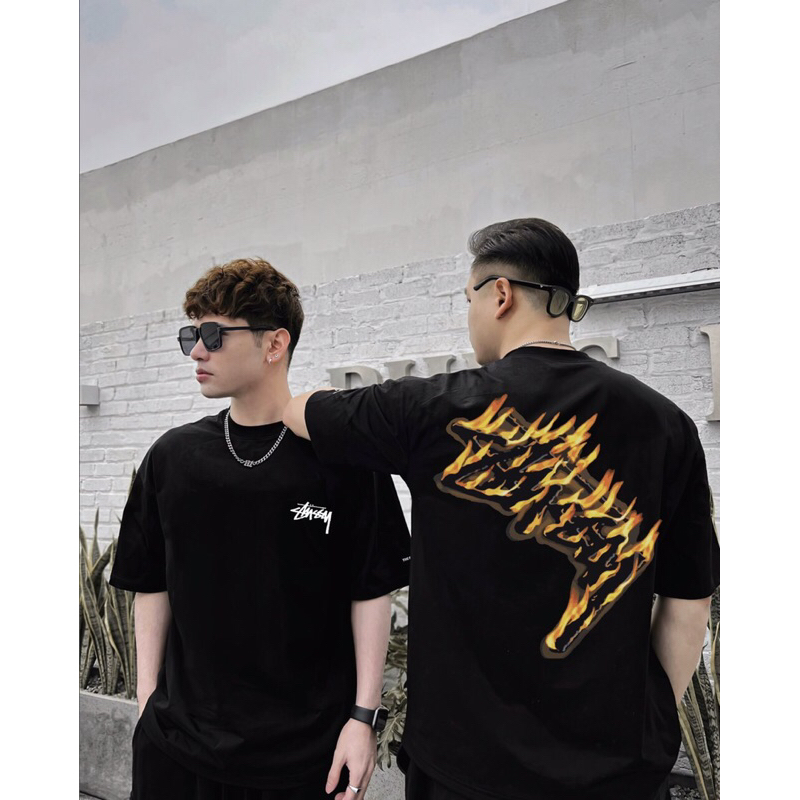 ÁO PHÔNG STUSSY BURNING STOCK - ÁO THUN STUSSY LOGO LỬA MẶT SAU FORM ...