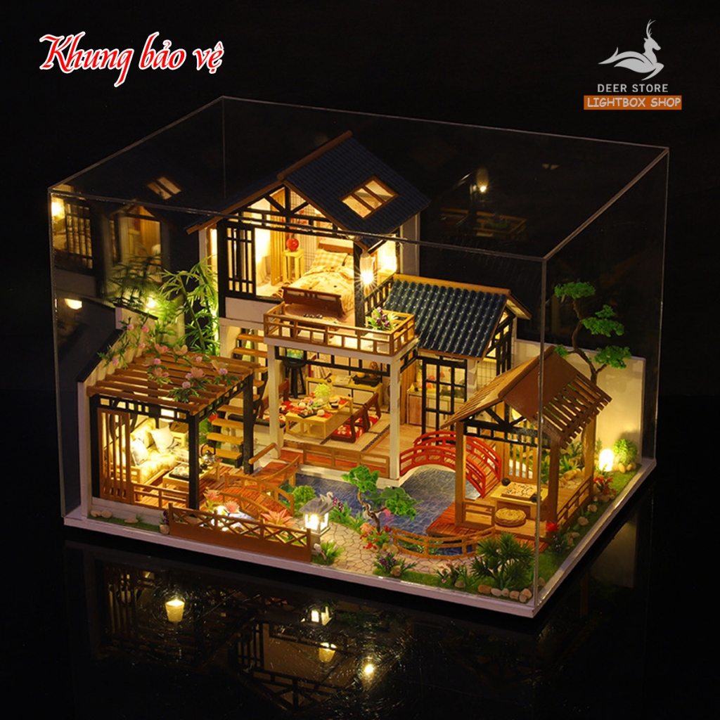 Nhà búp bê diy tự làm bằng gỗ. Tặng KEO DÁN VÀ DỤNG CỤ. Mô hình Nhà Gỗ ...