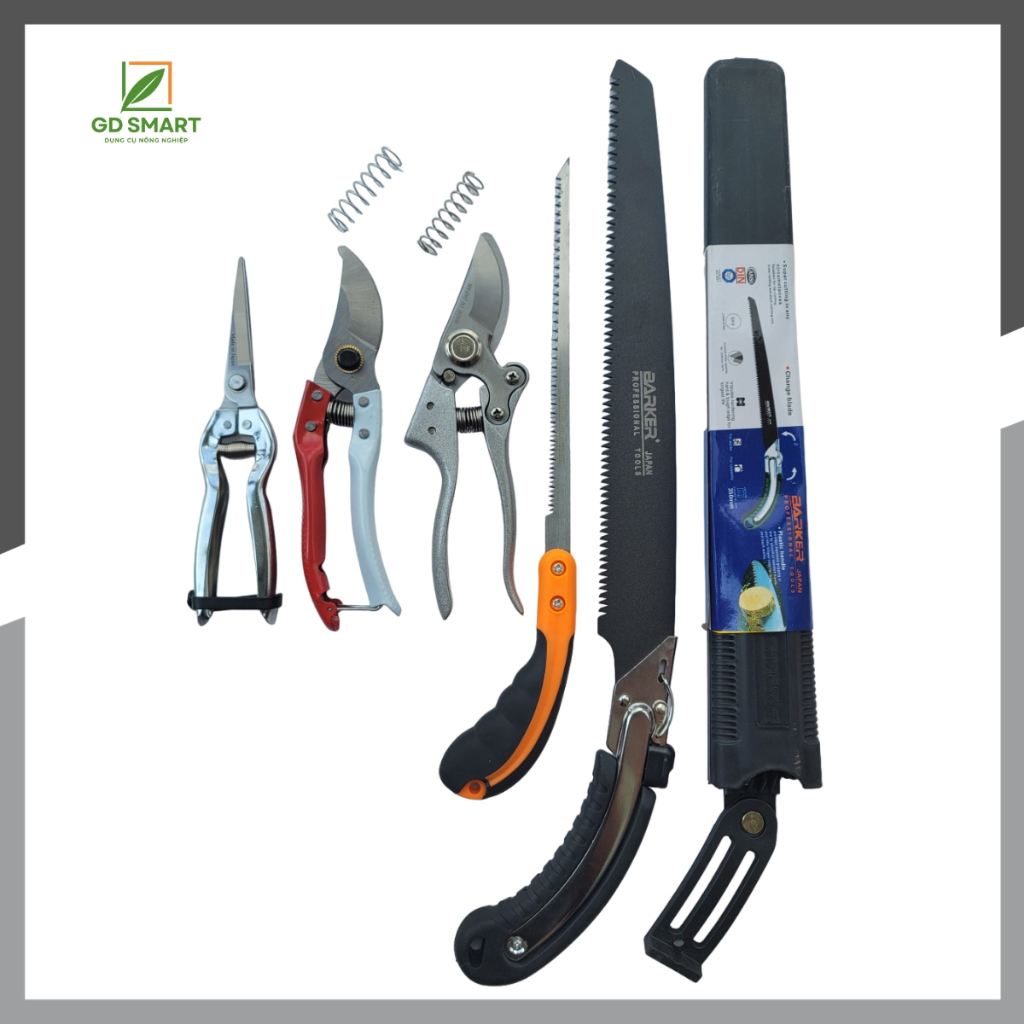 (FREESHIP) Combo Kéo Cắt Cành Tỉa Cành SK5 Tỉa Thép Trắng Cưa Lách New và Cưa Barker Làm Vườn Bonsai - Dụng Cụ GD Smart