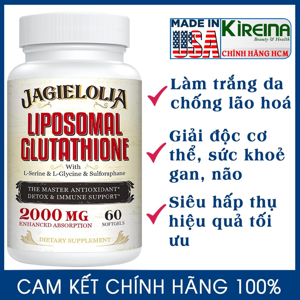 viên uống trắng da glutathione 2000mg Viên uống L-Glutathione 2000 mg công thức độc đáo siêu hấp thụ làm trắng da  chống lão hoá 60 viên