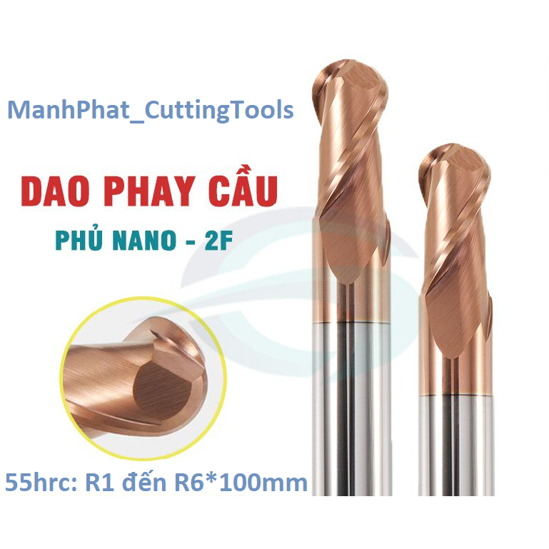 [R3 đến R6*100mm] Dao phay cầu gia công Độ cứng 55HRC, lớp phủ nano ...