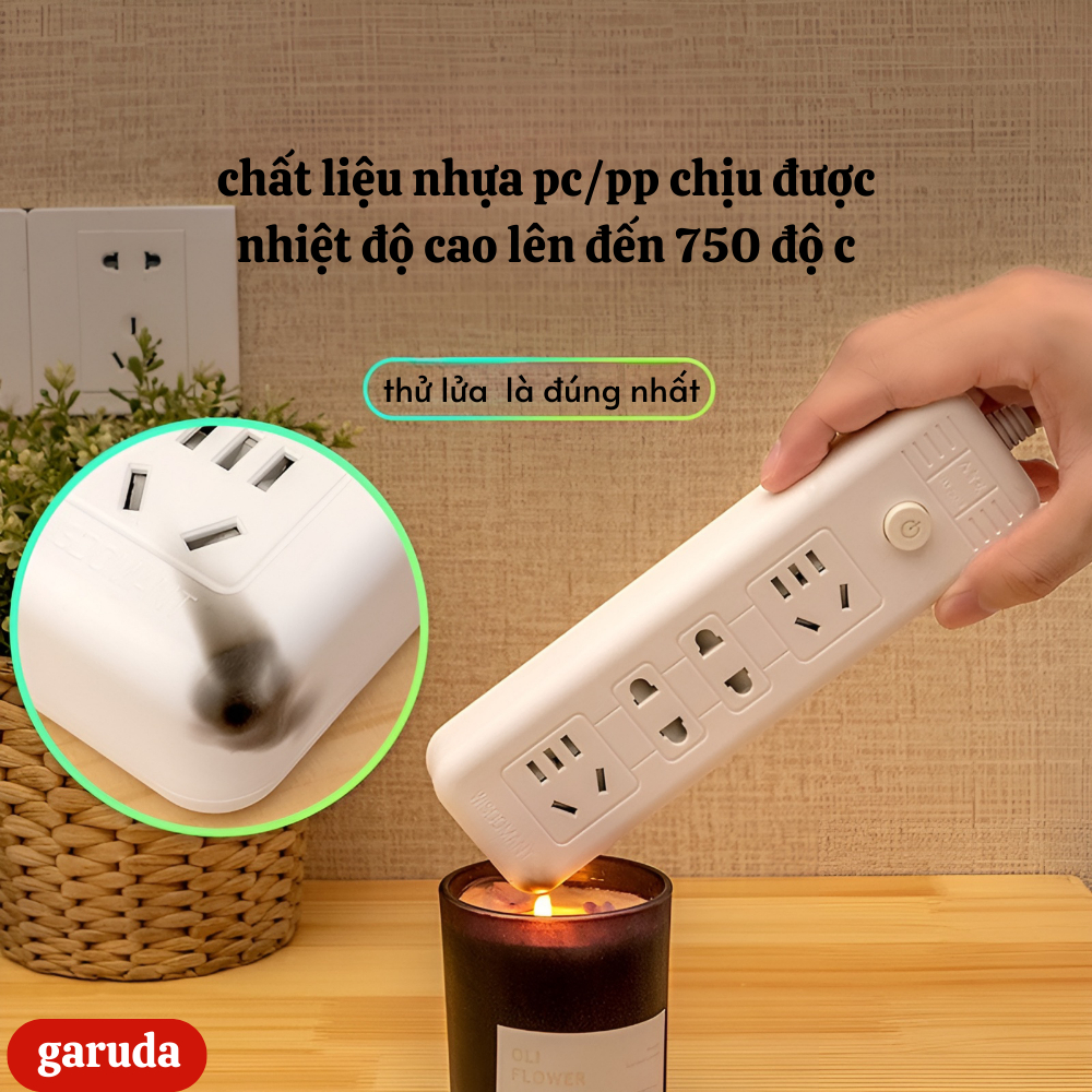 Ổ cắm điện đa năng thông minh GARUDA 2 cổng USB 15v sạc nhanh, chống cháy, ổ chịu tải 2500W, tiết kiệm 30 kilowatt giờ