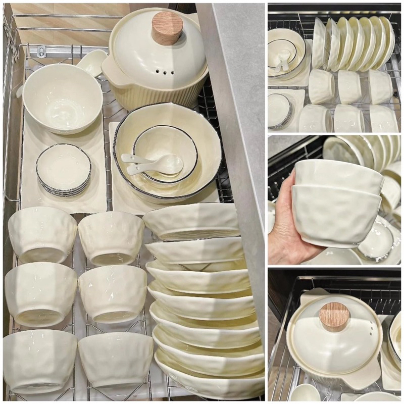 Bộ bát đĩa sứ chén dĩa tô sứ Xanh bơ Kem be Tím vân đá độc đáo phong cách Hàn Quốc bếp ấm cúng