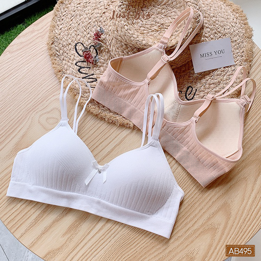 Áo ngực nữ không gọng JustBra chất liệu thun tăm thoáng khí, mỏng nhẹ, thiết kế phối nơ AB495 spe