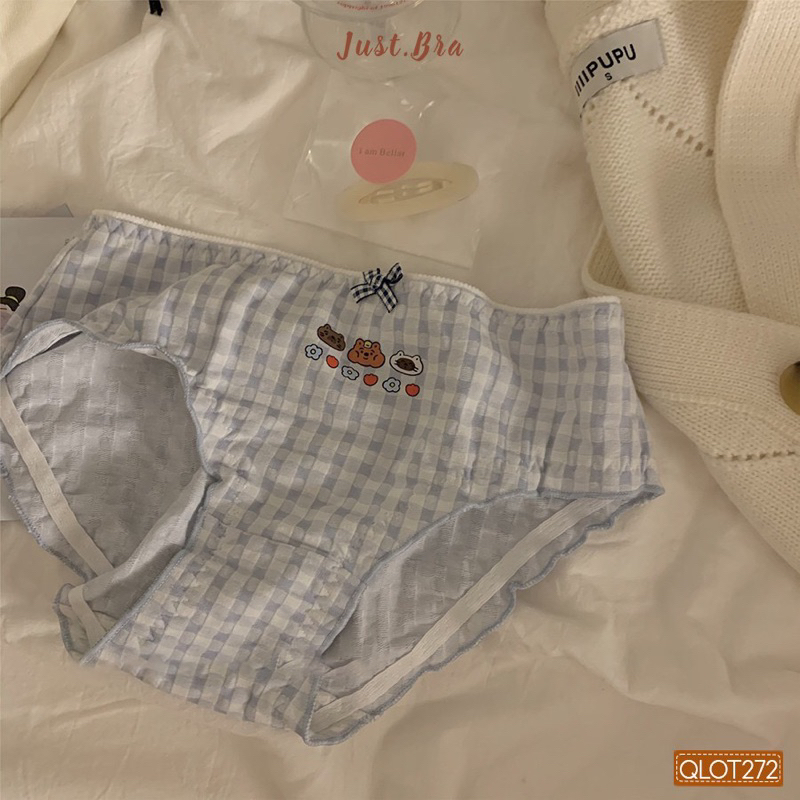 Quần lót nữ Just Bra chất liệu thun cotton thoáng khí, chống lộ viền phối kẻ sọc dễ thương QLOT272 spe