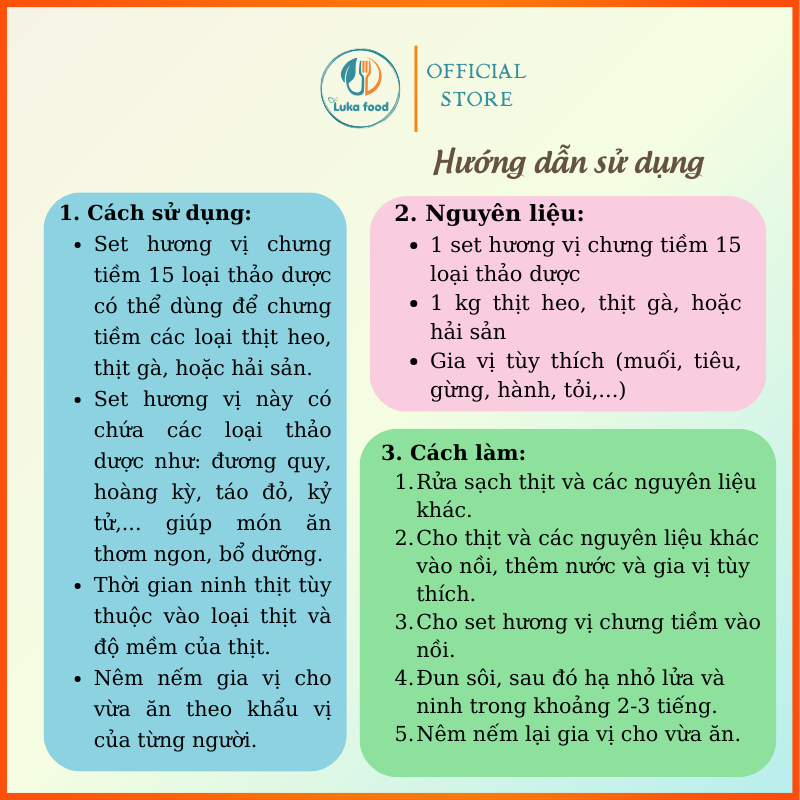 Gói Gia Vị Hầm Gà 15 Vị Thảo Mộc (65g) - Set Nguyên Liệu Tiềm Bồ Câu, Đuôi Bò Bổ Dưỡng Thơm Ngon Luka Food