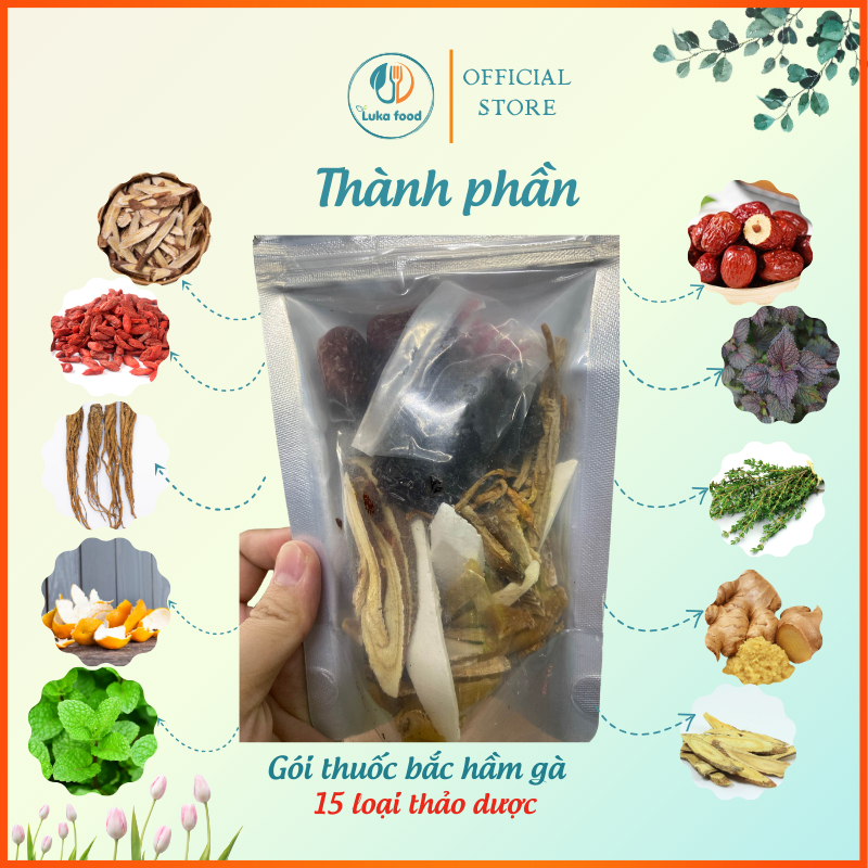 Gói Gia Vị Hầm Gà 15 Vị Thảo Mộc (65g) - Set Nguyên Liệu Tiềm Bồ Câu, Đuôi Bò Bổ Dưỡng Thơm Ngon Luka Food