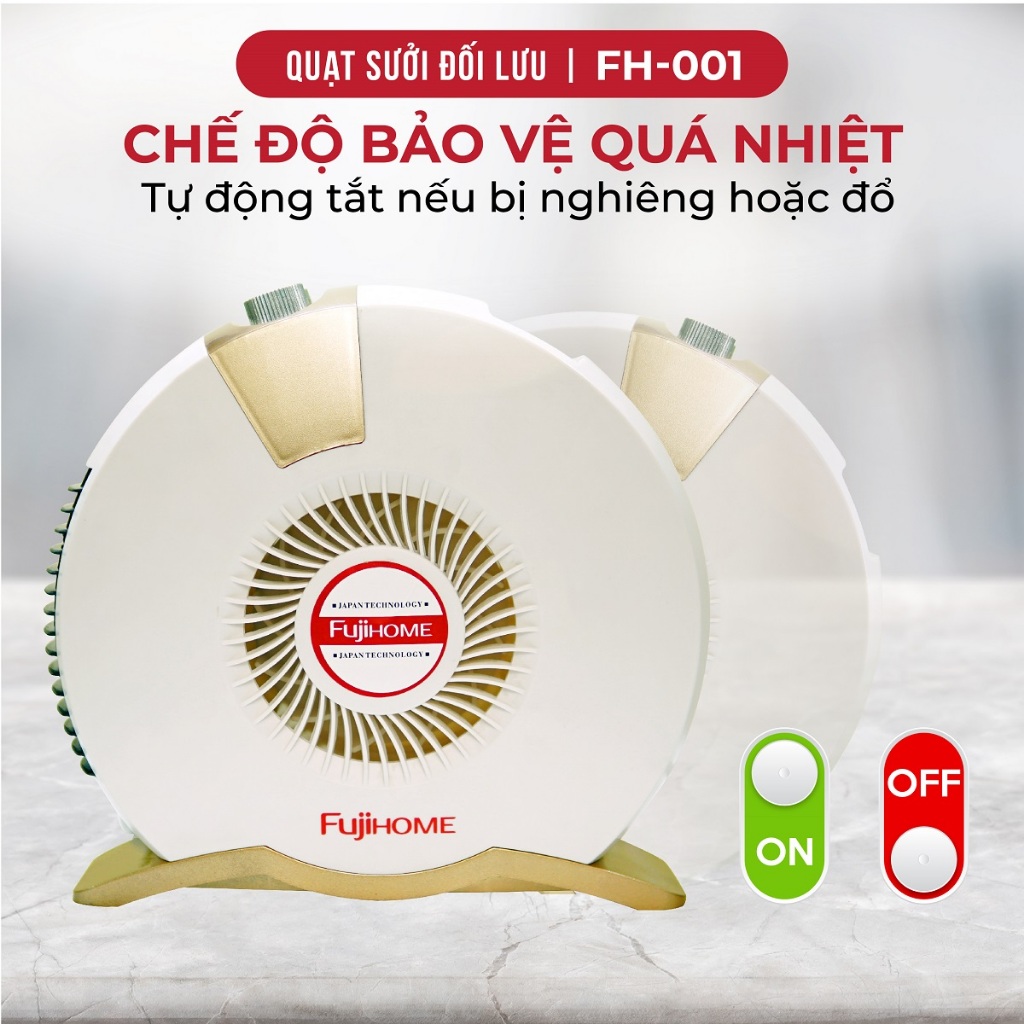Quạt sưởi mini Fujihome FH-001, không đốt cháy oxy, không gây khô da, cân bằng độ ẩm trong phòng kín, Bảo hành 12 tháng