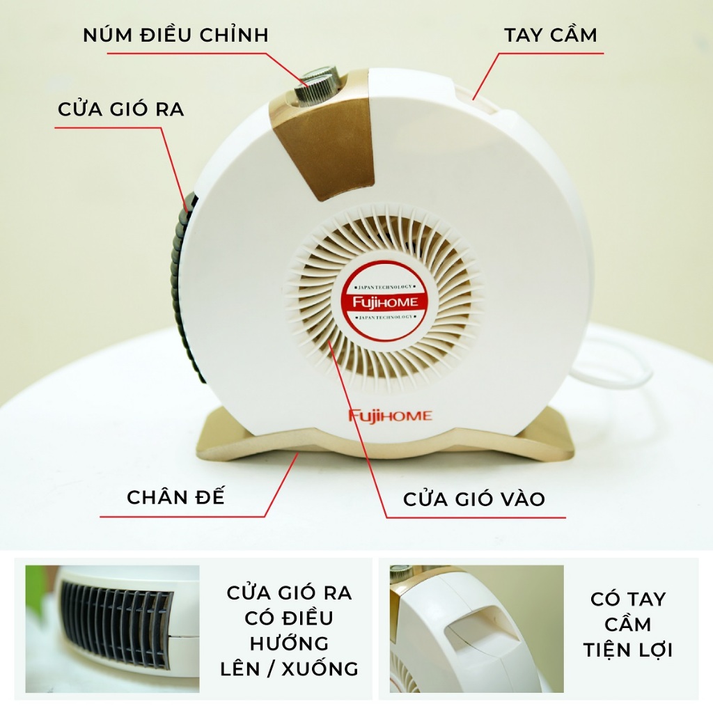 Quạt sưởi mini Fujihome FH-001, không đốt cháy oxy, không gây khô da, cân bằng độ ẩm trong phòng kín, Bảo hành 12 tháng