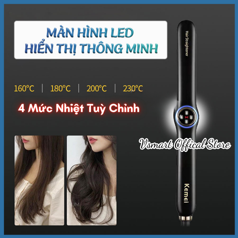 Máy duỗi tóc Kemei KM-2513, Máy là ép tóc 4 mức nhiệt phù hợp với mọi loại tóc bảng nhiệt phủ gốm dùng là tóc, uốn sóng