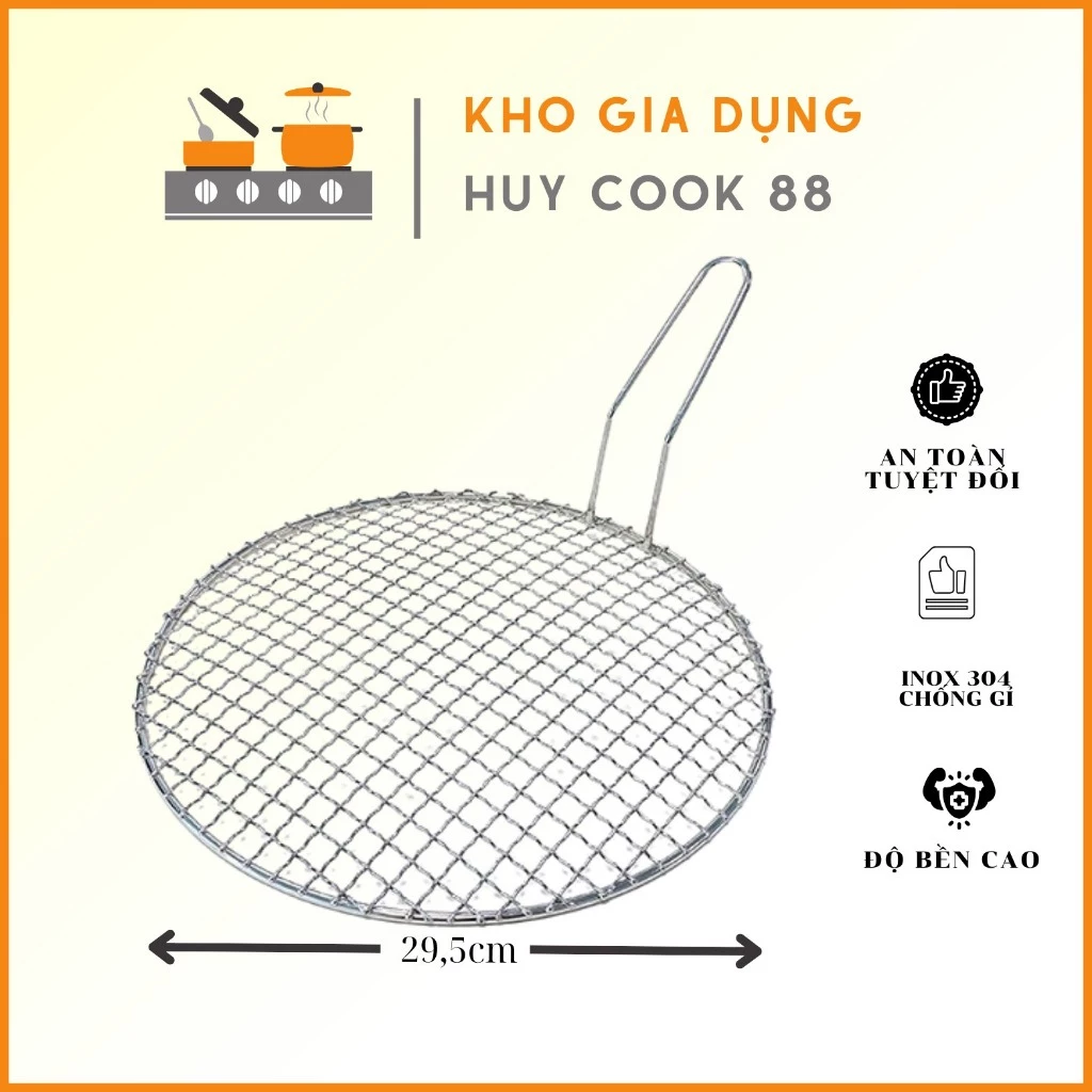Vỉ Nướng BBQ Inox304 Có Tay Cầm HuyCook Hàng Chất Lượng Cao