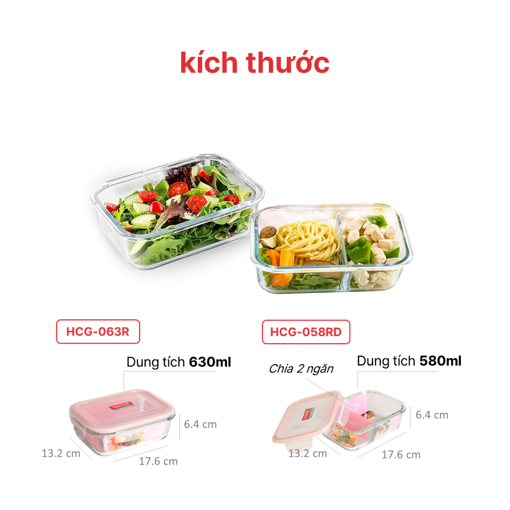Ảnh Bộ hộp thủy tinh chia ngăn kèm túi giữ nhiệt HAPPYCOOK, HCG-02RRD 2