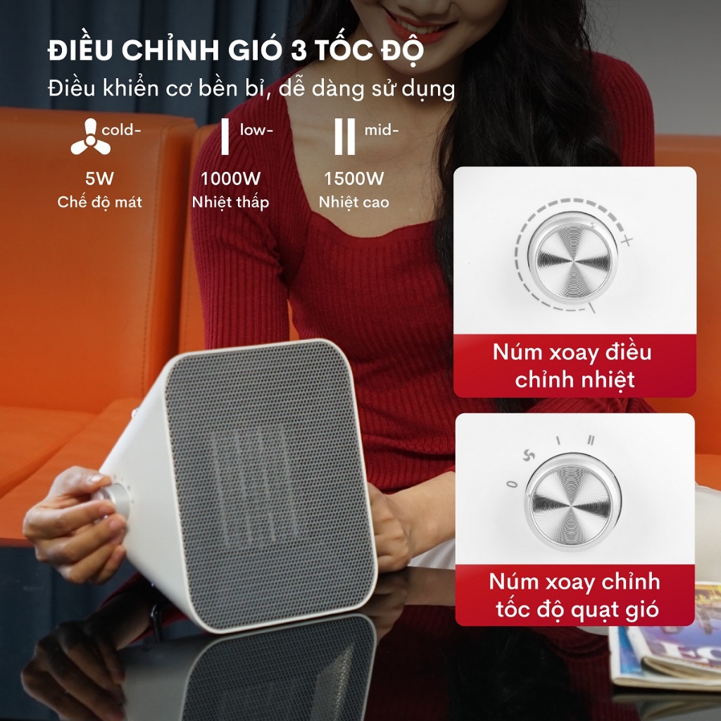Quạt sưởi gốm FH1100 không gây tiếng ồn, không đốt oxy giữ cân bằng độ ẩm trong phòng, bảo hành 12 tháng toàn quốc