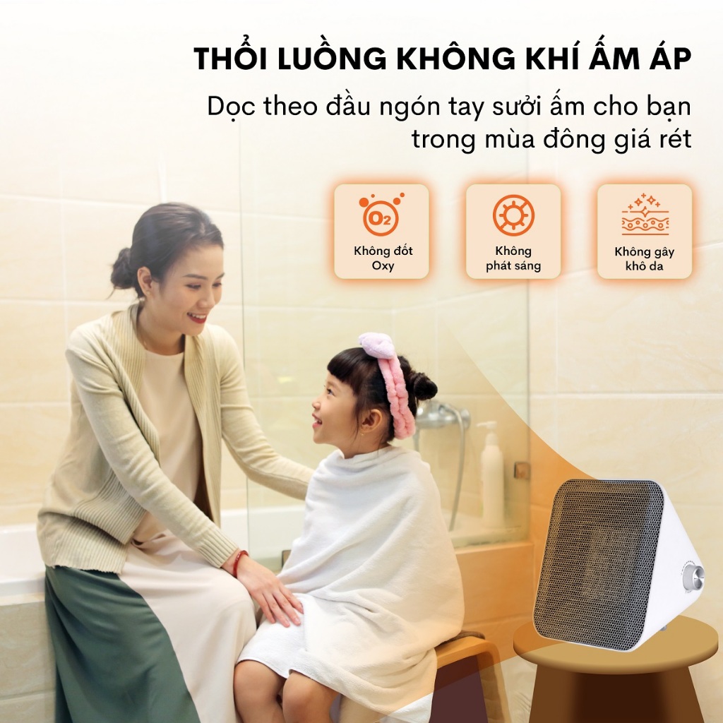 Quạt sưởi gốm FH1100 không gây tiếng ồn, không đốt oxy giữ cân bằng độ ẩm trong phòng, bảo hành 12 tháng toàn quốc