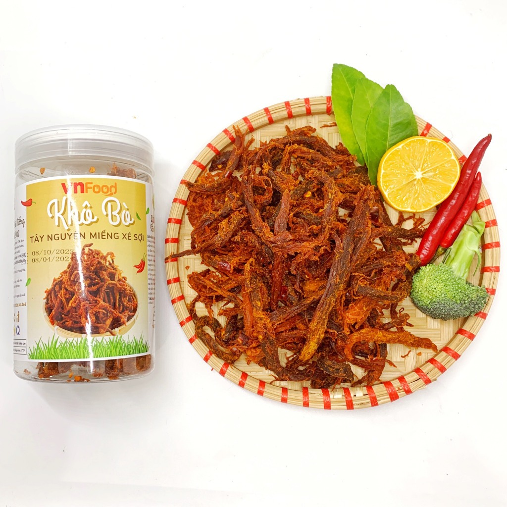 Khô Bò Xé Sợi Tây Nguyên Hũ 300-500G 100% Thịt Bò Tươi VnFood