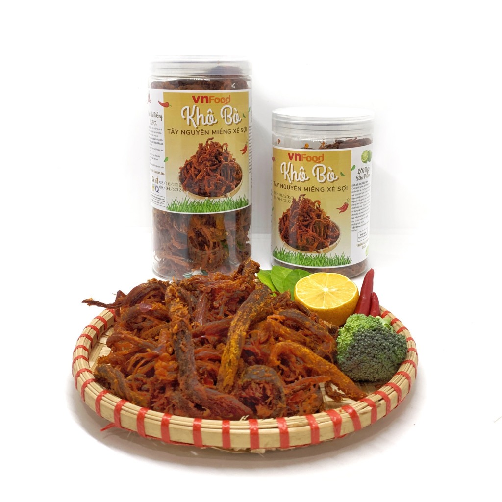 Khô Bò Xé Sợi Tây Nguyên Hũ 300-500G 100% Thịt Bò Tươi VnFood