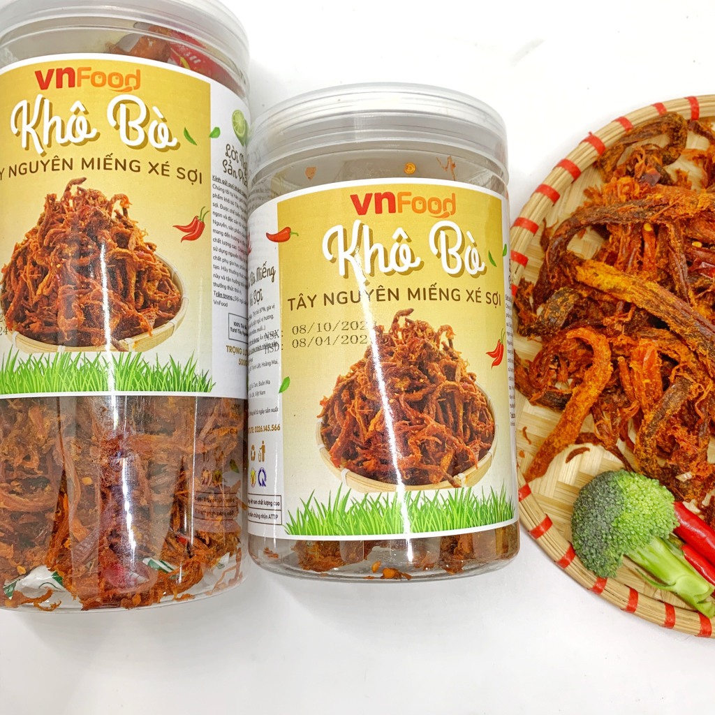 Khô Bò Xé Sợi Tây Nguyên Hũ 300-500G 100% Thịt Bò Tươi VnFood