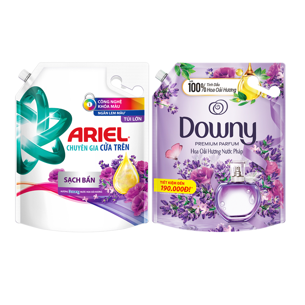Ảnh Combo Nước Giặt ARIEL Hương Downy Nước Hoa Oải Hương Túi 3.65KG & Nước Xả Vải DOWNY Hương Hoa Oải Hương Nước Pháp Túi 3L 1