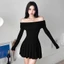 Đầm Body Tay Dài Trễ Vai RANSHI Thiết Kế Xếp Ly Form Siêu Xinh Váy Vải Mềm Mát Style Hàn Quốc