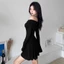 Đầm Body Tay Dài Trễ Vai RANSHI Thiết Kế Xếp Ly Form Siêu Xinh Váy Vải Mềm Mát Style Hàn Quốc