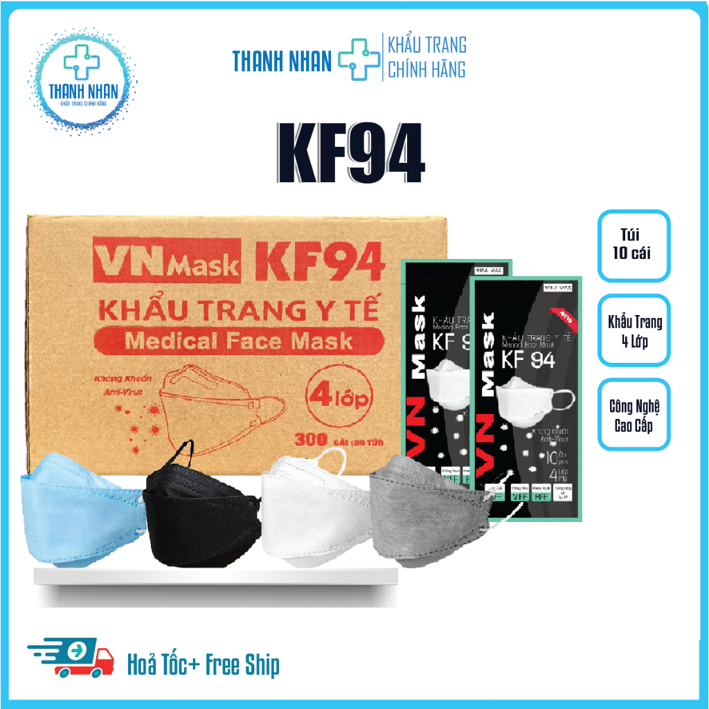 Khẩu Trang KF94 Tấn Phát Thùng 300 Cái 4 Lớp Ôm Mặt Chống Nắng Tia UV