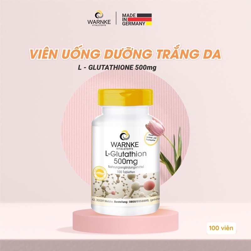 warnke l glutathione 500mg DATE MỚI ĐỦ BILL] Viên uống trắng da, chống lão hóa toàn thân Warnke L-Glutathion  500mg 100 viên của ĐỨC