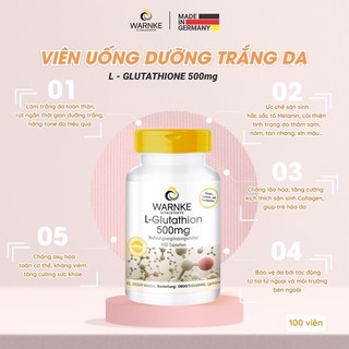 [DATE MỚI ĐỦ BILL] Viên uống trắng da, chống lão hóa toàn thân Warnke L-Glutathion 500mg 100 viên của ĐỨC