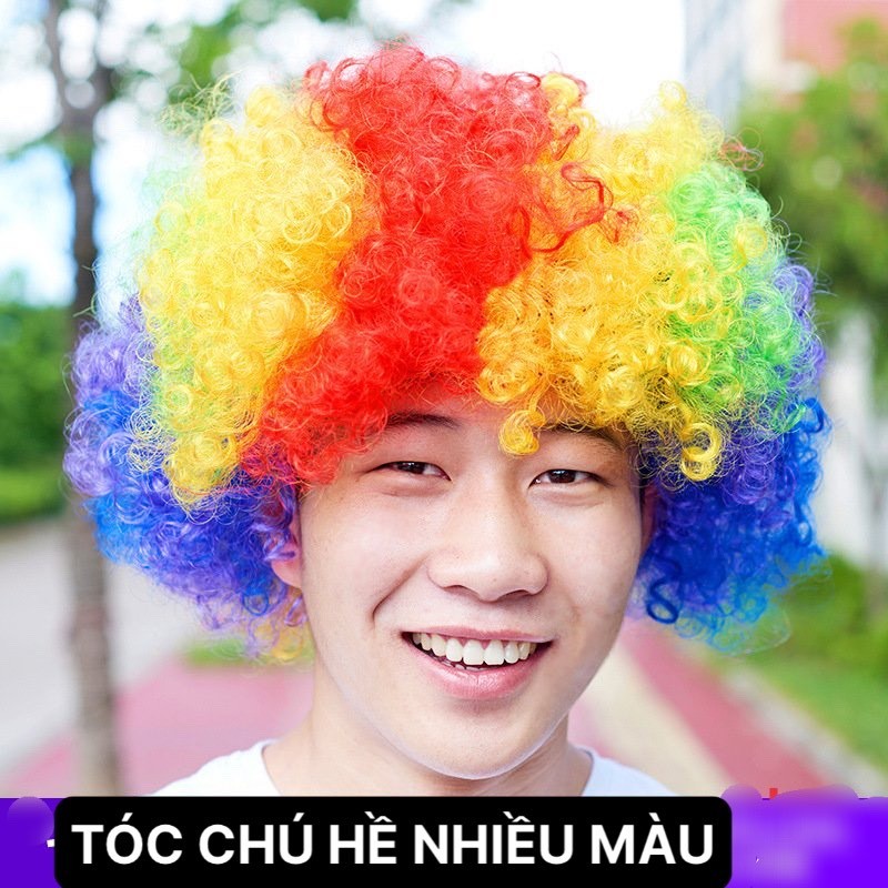 Tóc giả hoá trang chú hề nhiều màu sắc, mũi chú hề - tóc giả người lớn ...