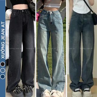 Quần Jean Ống Rộng Nữ Wash Bụi Màu Đen Và Xanh Lưng Cao Phong Cách Retro Ulzzang Hàn Quốc 460 552 317 315
