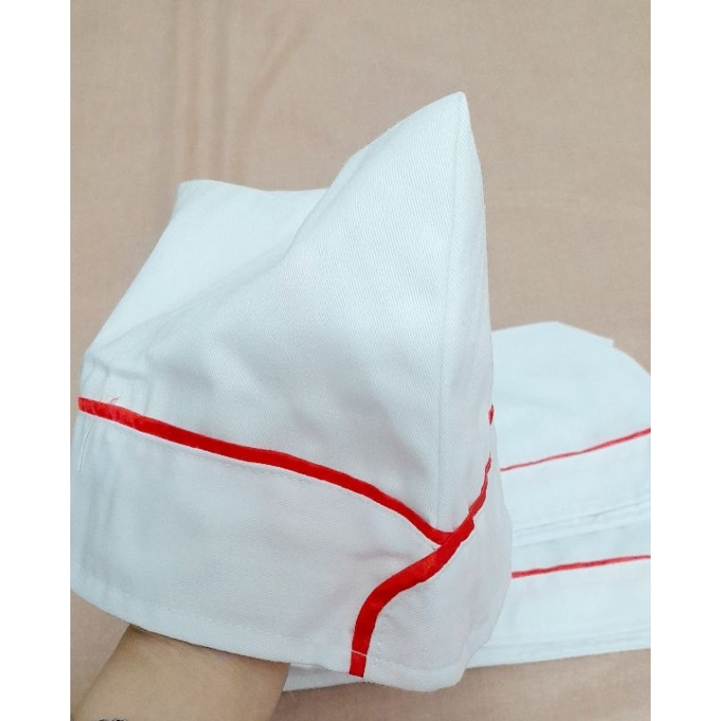 Ảnh Mũ ca lô màu trắng viền đỏ chất vải kaki in hình búp măng non đội viên - Nhà Sách Tâm An 1
