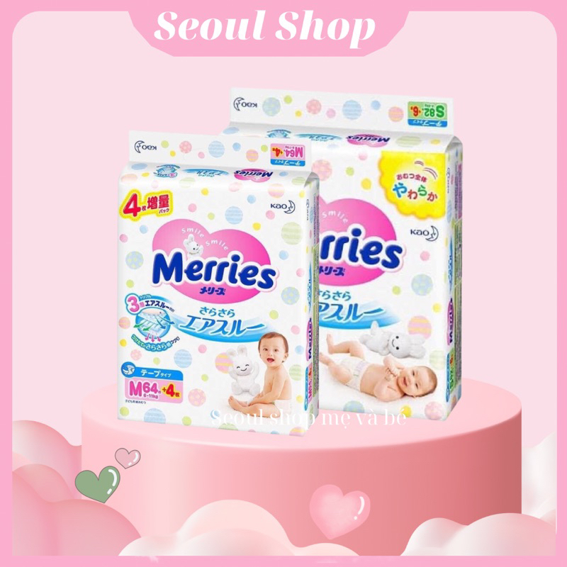 Bỉm MERRIES dán/quần nhập khẩu nội địa Nhật NB96/S88/M68/L58/M64/L50/XL44