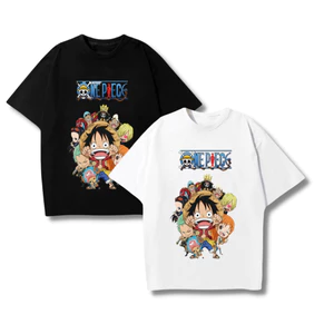 Áo thun tay lỡ form rộng unisex Onepiece, Áo phông nam nữ form rộng in hình team luffy đảo hải tặc chibi dễ thương