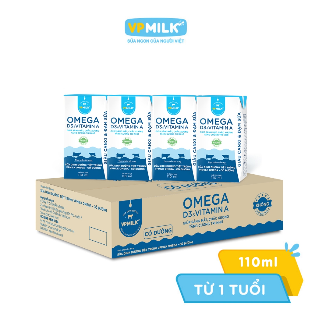 Ảnh Sữa Dinh Dưỡng Tiệt Trùng VPMilk Omega Có Đường dạng hộp 110ml (thùng 48 hộp) 2