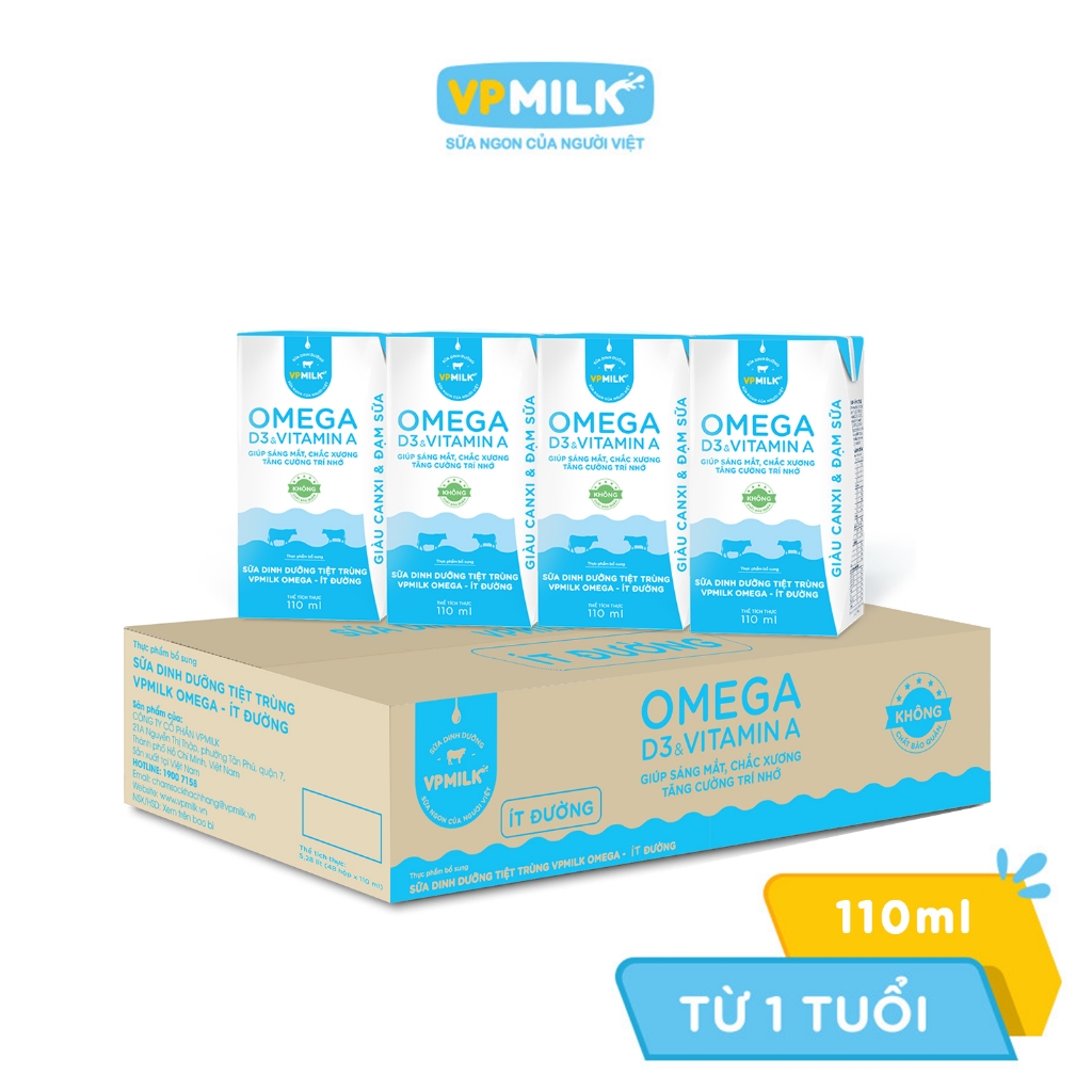 Ảnh Sữa Dinh Dưỡng Tiệt Trùng VPMilk Omega Ít Đường dạng hộp 110ml (thùng 48 hộp) 1