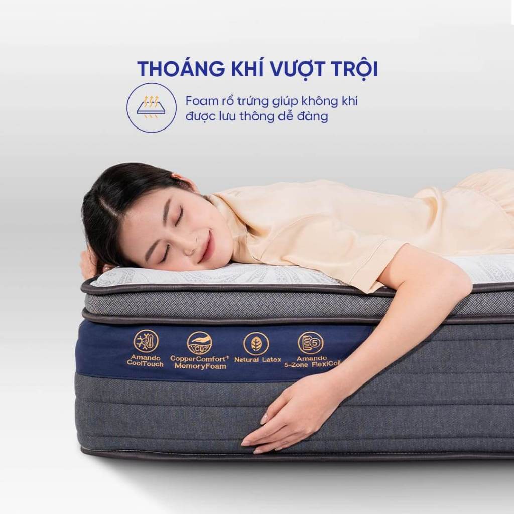 [ĐƠN 10TR TẶNG 1 BỘ CHĂN BÉ] Nệm lò xo điều hòa thân nhiệt Amando Elite Grand A - Đệm lò xo cao cấp