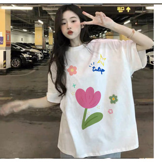 Áo Thun Unisex Nam Nữ HOA TULIP Mix, Áo Thun Tay Lỡ Form Rộng Style Basic Hàn Quốc